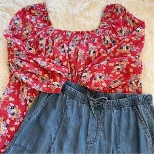 Chaps Floral Square Neck Blouse - Size 1X/2X